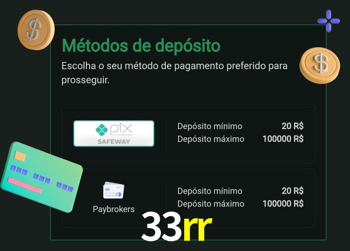 O cassino 33rr oferece uma grande variedade de métodos de pagamento